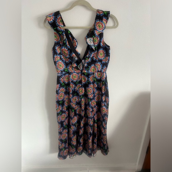 NWOT Saloni HOLLY RUFFLED FLORAL-PRINT SILK MIDI DRESS IN 1676-EBONY DRAGON, 8 - Picture 6 of 7